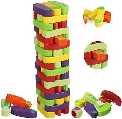 Beebeerun Colored Stacking Game for Kids Wooden Tumble Tower Blocks for Kids Adults Building Blocks Educational Toy 