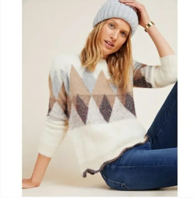 Anthropologie Raga Matterhorn Pullover Sweater Size Small Tinsel Argyle Sparkle