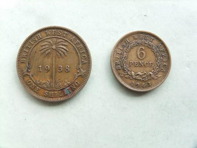 BRITISH WEST AFRICA.  George VI  - One Shilling 1938  &  Sixpence 1943.