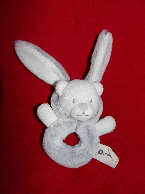 Doudou Peluche Hochet PREMAMAN Ours Blanc Déguisé Lapin Gris