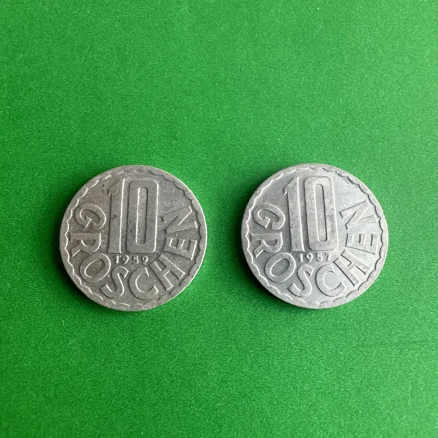 1957, 1959 - Austria 10 Groschen - Lot of 2 World Coins