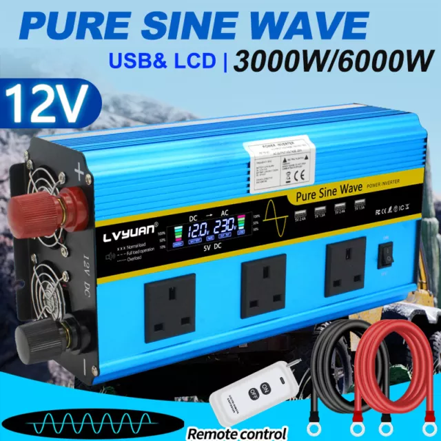 6000w Peak Power Inverter Pure Sine Wave Dc 12v to Ac 230v Conventer Camp Car
