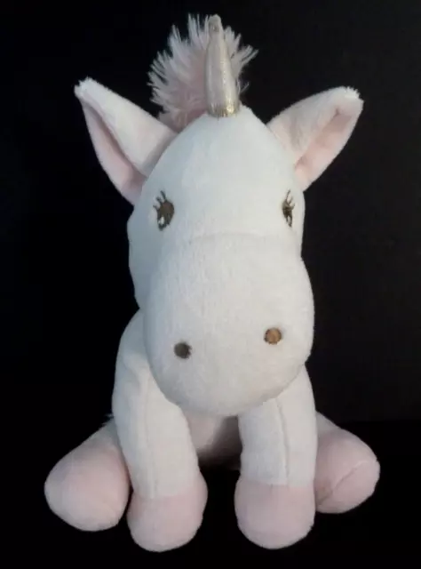 81. DOUDOU PELUCHE ATMOSPHERA KIDS LICORNE rose blanc 23cm corne doré effacé BE 2
