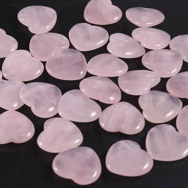 Natural 20PC Rose Quartz Pocket Palm Worry Stones Puff Heart Crystal Energy Gift