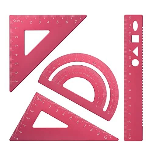 4 Stück Teiliges Lineal Set Zirkel-Set Geometrieset，aus Aluminiumlegierung Li