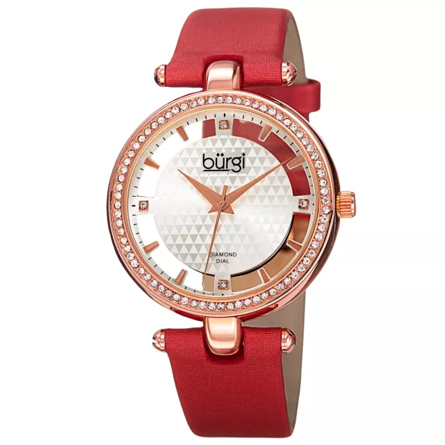 New Women's Burgi BUR104RD Rose-tone Swiss Quartz Diamond Red Satin Strap Watch