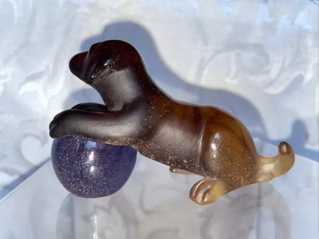 Daum Pate De Verre Puppy With Ball Figurine- Mint Condition