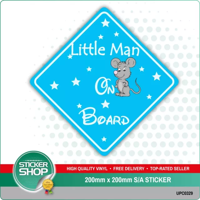 Little Man On Board Mouse Car Sign Sticker Baby Child Children Safety Kids Boy