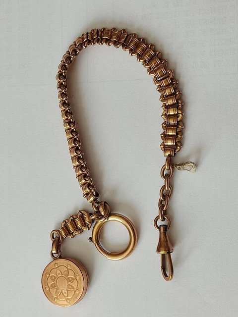 Ancienne Chaîne De Montre à Gousset En Métal Doré - Longueur 88 Cm - Occasion Vintage