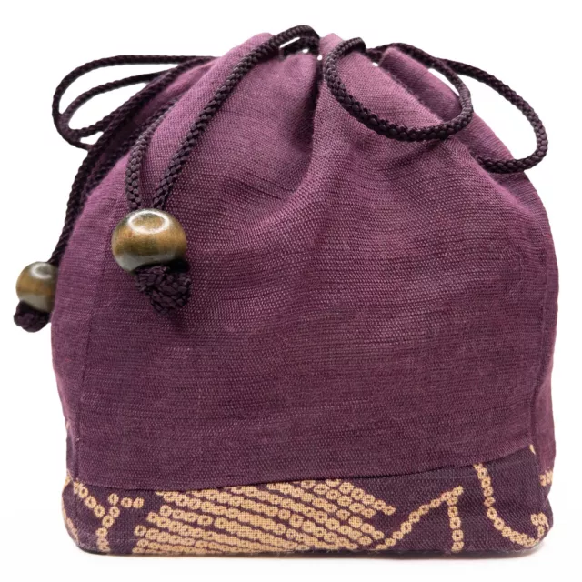 Vintage Japanese Cotton Kinchaku Draw-String Bag for use with Kimono: RAug17C