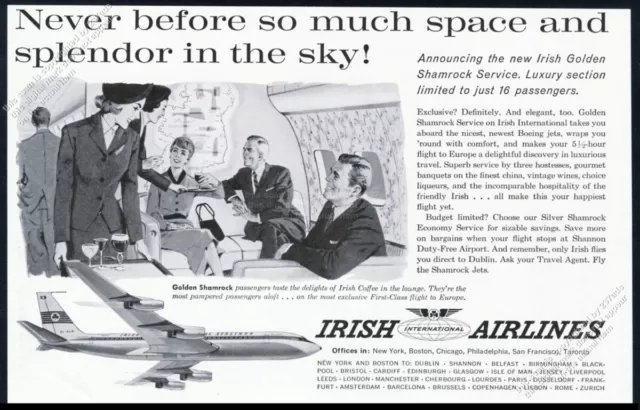 1961 Aer Lingus Irish International Airlines stewardess 707 art vintage print ad