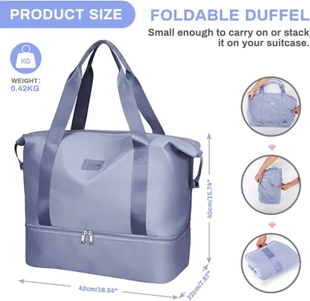 Weekend Bag for Women, 36L Large Travel Duffel Holdall Bag with Shoe Pouch Blue