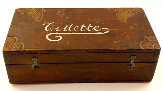 Vintage Hand Decorated Carved French Wooden Box "Toilette"