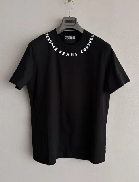 Versace Jeans Couture Black XXL Size T-shirt Logo Print Neckline Cotton