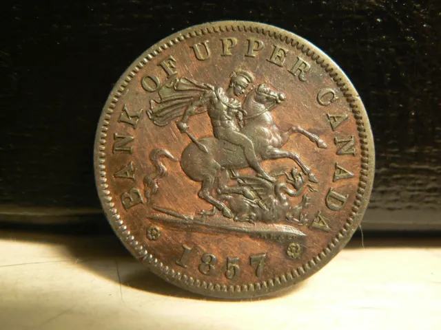 1857 Bank of Upper Canada, One Penny, Bank Token. Excellent Condition 33mm Diam.