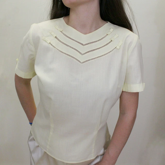 Vintage 50s Pastel Yellow Blouse- Vintage Yellow Top