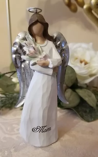 Lovely  "Mom" Angel   Figurine/ Ornament With Bouquet Of Tulips