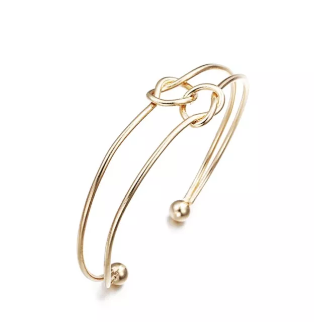 Women's Fashion Jewelry Open Metal Bangle Bracelet Love Knot Gold Fill