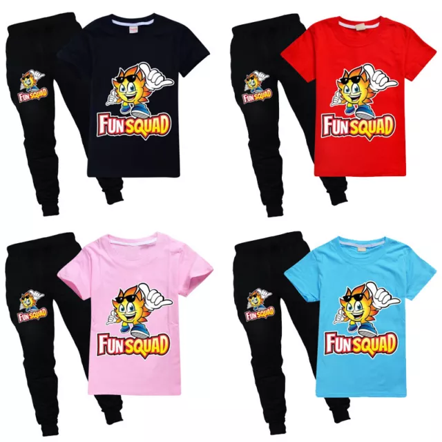 New Fun Squad Gaming Kids Casual Short Sleeve T-shirt Tops+Trousers 2pcs Set
