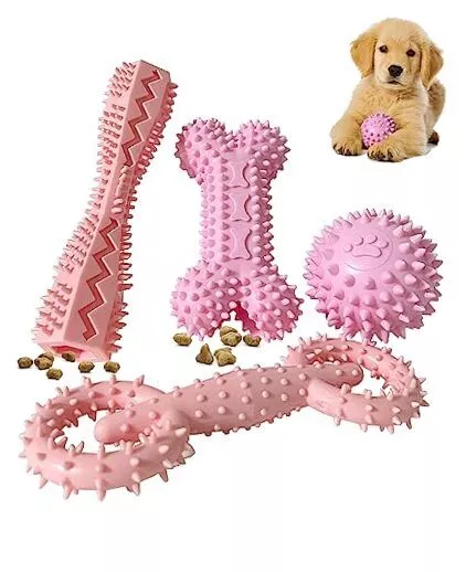 4 Pack Puppy Toys for 2-8 Months Teething Pets Dog Chew Toy Puppies Teeth pink