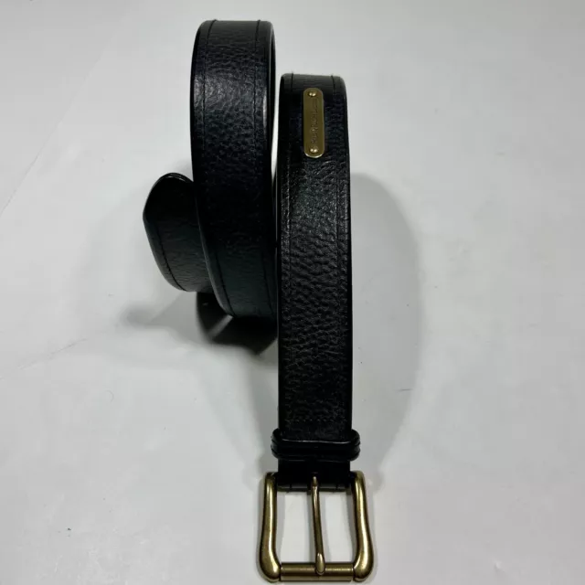 Polo Ralph Lauren Men's Black Leather Belt Size 32 Italian Leather Solid Brass