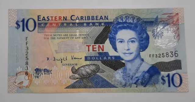 2008 - Eastern Caribbean Central Bank - $10 (Ten) Dollars Banknote No. FF 325836