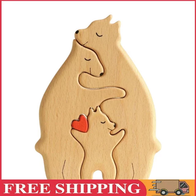 Holz-Familienpuzzle Bären dekorative Bären-Kunstskulptur aus Holz (C)