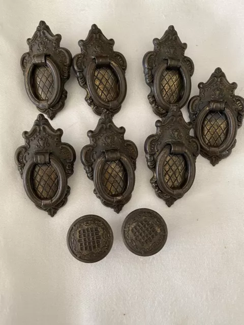 Vintage Antique Dresser Hardware 7 Door Knocker Style Pulls and 2 Knobs