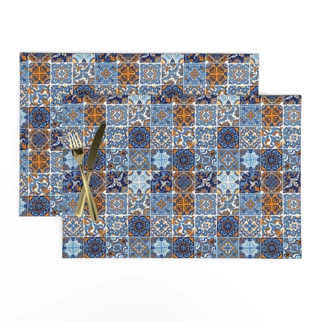 Cloth Placemats Spanish Tile Moroccan Mexican Italian Ceramic Set of 2
