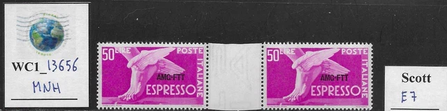 WC1_13656. ITALY: TRIESTE FTT. Gutter pair of 50 L. 1950 Espresso. Scott E7. MNH