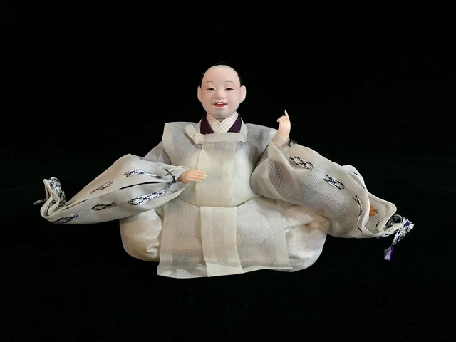 J0003 Japanese Vintage HINA Doll Statue Kimono Black Hair Man OKIMONO Interior
