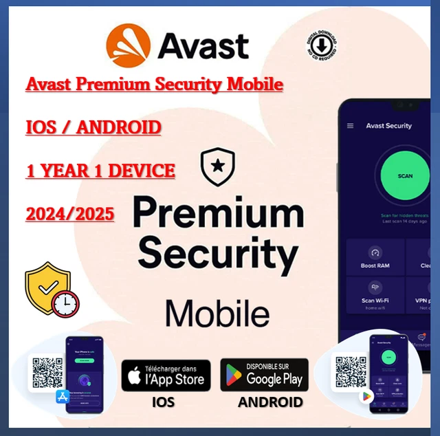 Avast Mobile Security 2024 1 Appareil 1 an Firewall Android / IOS 2023-2024
