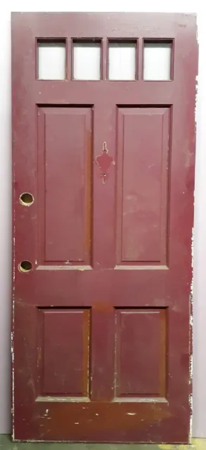 32"x80"x1.75" Vintage Antique SOLID Wood Wooden Entry Door 4 Window Glass Panels