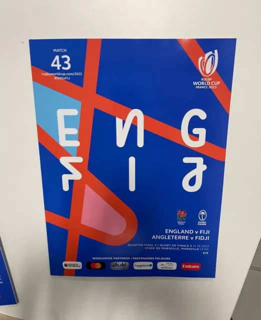 ENGLAND V FIJI Programme.1/4 Final Rugby World Cup 2023. 15/10/2023