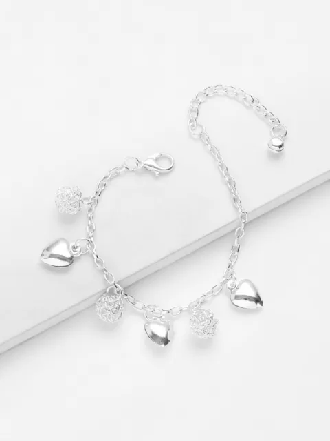 Bracciale Charm Cuore Braccialetto Donna Ciondoli Argento Bigiotteria Elegante