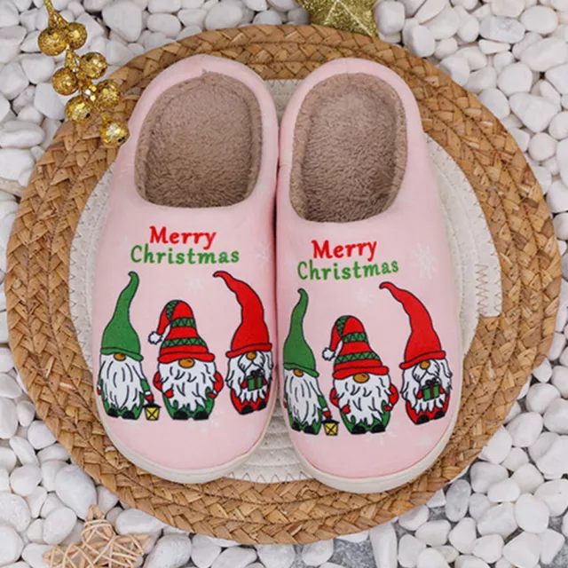 Santa Claus Dwarf Fluffy Fur Slippers Cozy Cute for Winter Indoor (Pink 38-39)