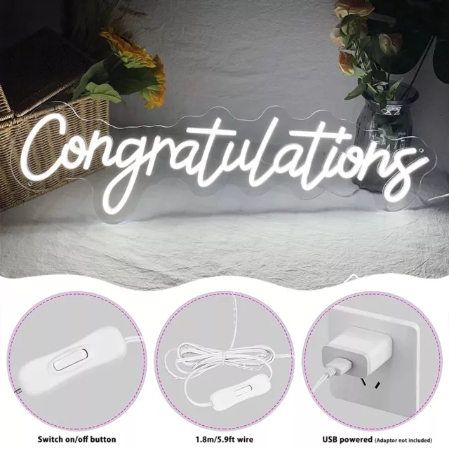 Congratulations Neon Sign USB Light for Wedding Graduation Party Wall Art Decor