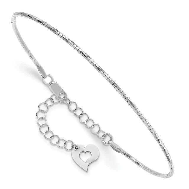 Real 14K White Polished w/2in. Ext. Round Twisted Omega Chain Bracelet; 7.5 inch