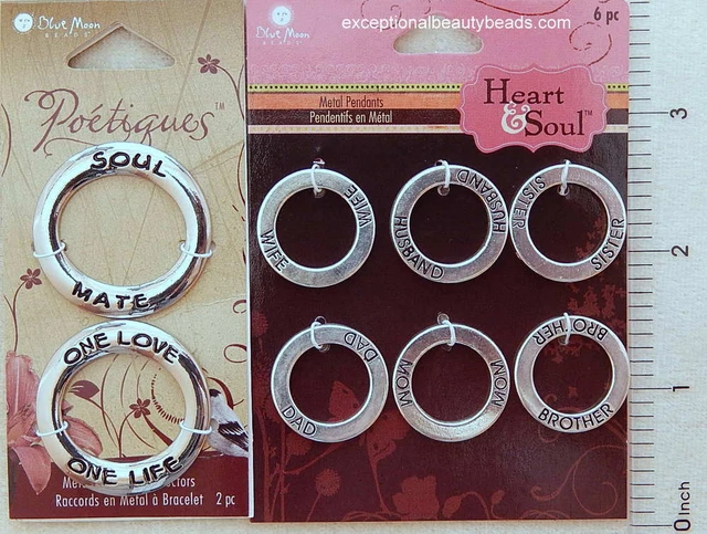 8 Silver Round Bead Focal Links Wife Husband Sister Brother Soulmate One Love