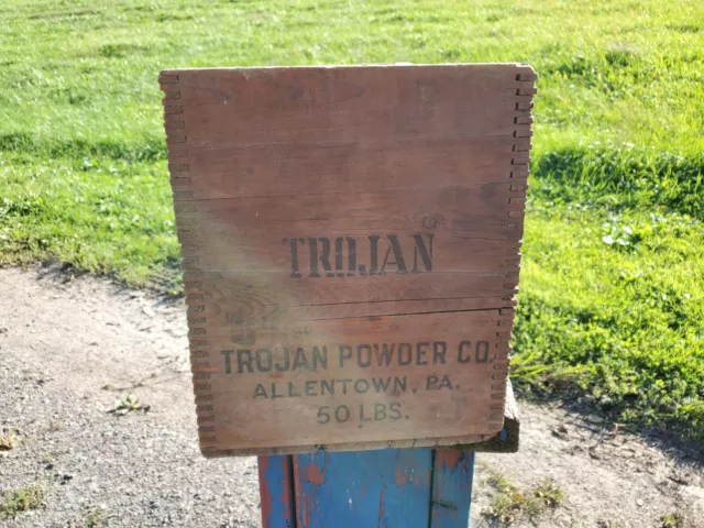 Vintage Trojan Powder Company High Explosives marked Tunnel Wood Dynamite Box