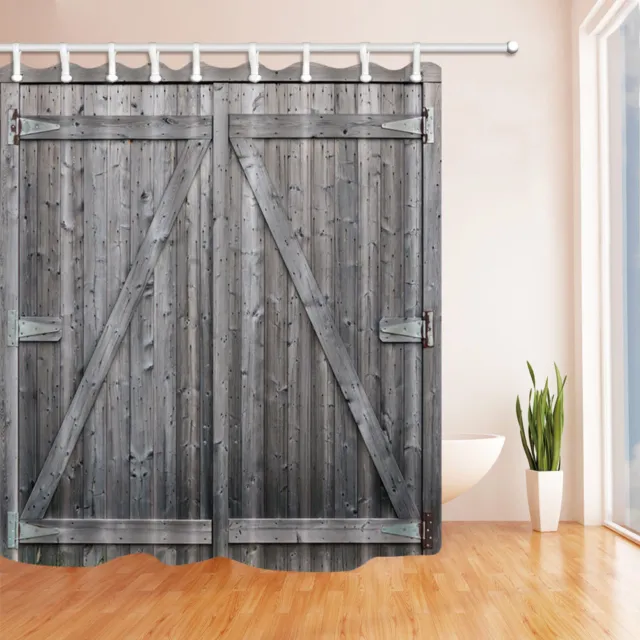 Rustic Grey Barn Wooden Door Bathroom Fabric Shower Curtain 84 Inches Extra Long