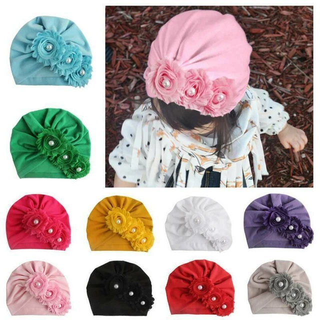 Toddler Kids Baby Girls Turban Head Wrap Hat Infant Indian Beanie Beaded Cap