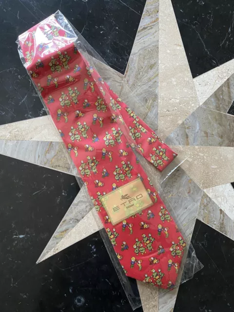 ETRO cravatta rossa fantasia tie new red vintage