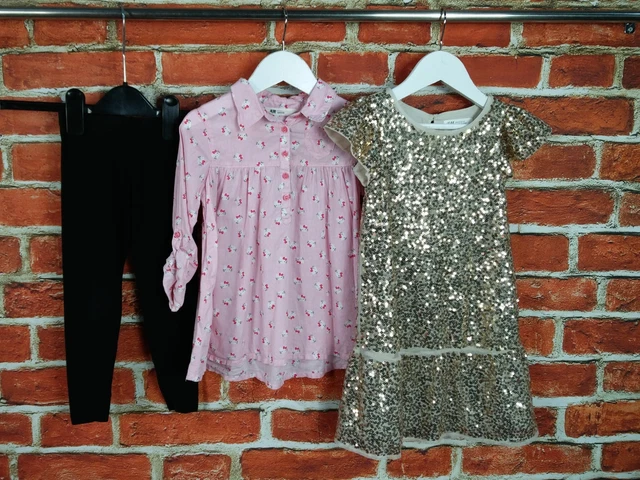 GIRLS BUNDLE AGE 4-5 YEARS H&M etc PARTY DRESS LEGGINGS HELLO KITTY SHIRT 110CM
