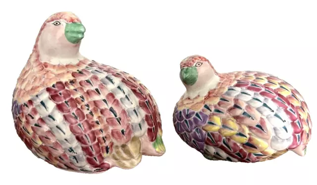 2 Vintage Sachet F. Atkins Hand painted Porcelain Chinese Quail Bird Figurines