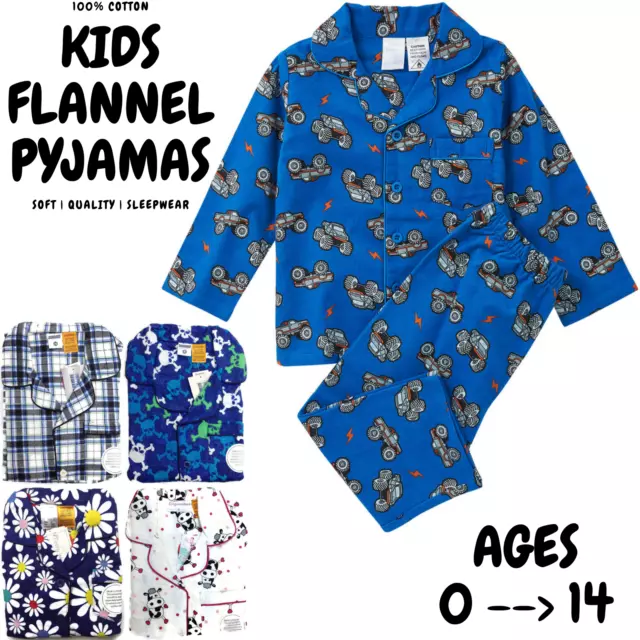 KIDS FLANNELETTE PYJAMAS PJs Boys Girls Flannel Pajamas Pyjama Winter Set PJ