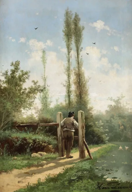 HENRI PIERON (18561912) Gross Signiert 1883 Belgische Ölleinwand Man