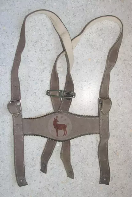 Traditional Costume Leather Suspenders IN Grey To Pants Approx. up To 38 3/16in