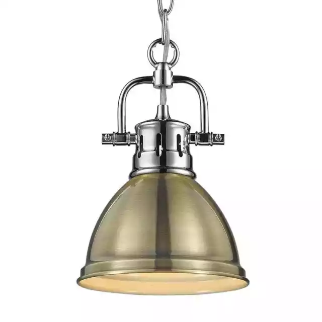 Golden Lighting Duncan 1-Light Chrome Standard Mini Pendant with Metal Shade