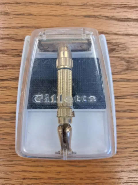 One Gillette (Gold Tone) Fat Handle  Safety Razor  With Celluloid Case